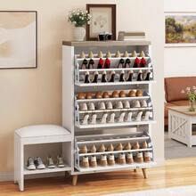 DWVO Shoe Cabinet With Bench For Entryway Modern Shoe Storage Cabinet Shoe Bench Narrow Hidden Shoe Organizer With 3 Flip Drawer For Hallway Closet Living Room White - trắng - Xem 8