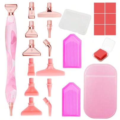 Zestaw pisaków do malowania diamentami – metalowe i plastikowe wymienne końcówki, diament wielopunktowy, narzędzie do zdobienia paznokci DIY, klej w błocie, podkładka antypoślizgowa, tacka – kompletny zestaw akcesoriów do narzędzi rzemieślniczych z żywicy dla początkujących i profesjonalistów