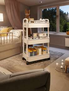 5层滚动收纳车，加厚管，坚固承重收纳箱，滚动收纳车，360度旋转，耐用塑料，承重能力强，适用于节日装饰，卧室，厨房