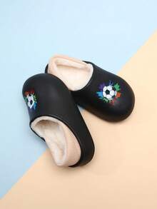 1 Pair Kids' Thermal Lined Slippers, Fashion Colorful Football Print, Warm, Anti-, Anti-Odor, Indoor/Outdoor Casual Wear, Autumn/Winter - Black - View 11