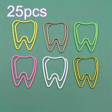 25pcs Whimsical Tooth-Shaped Paper Clips - Colorful Creative Iron Bookmarks For Office Supplies, Document Organizer, Stationery Binder Clips With Multicolor Design And Space-Saving Functionality For Easy File Management