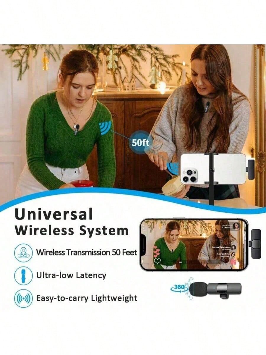 ميكروفون لاسلكي قابل للتثبيت، متوافق مع هواتف iOS/...