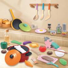 35件套豪华儿童厨房玩具套装，逼真烹饪用具，亲子互动角色扮演玩具，益智生日礼物 - 彩色 - 查看 9
