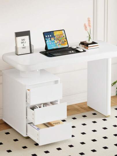 Moderne Bureau 117*50*74 Cm Wit Full Lacquer Finish, Cloud Shape, Drawers, Thickened Tabletop Legs, Rounded Curves, Stable Fully Lacquered, French