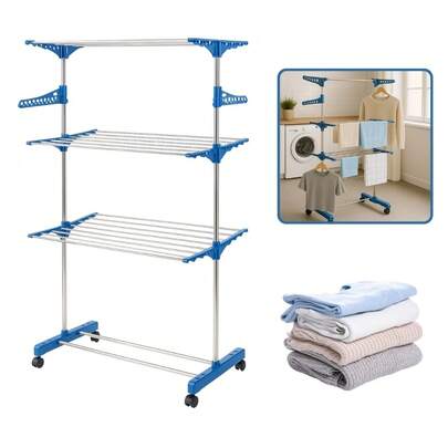 Varal De Chão Roupa Calcinha Grande 3 Andares Dobrável Retrátil Portátil Reforçado Com Rodinhas