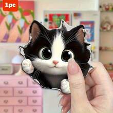 1pc Acrylic Peeking Cat Fridge Magnet - Cute Cabinet Decor, Magnetic For Doors, Fridge, Dishwasher, Soft Base & Clear Acrylic - Ideal Gift For Cat Lovers, Kitchen & Fridge Decor (Compatible With Fridge Magnets, No Adhesive Needed) - Charming Fridge Magnet, Black & White Cat With Golden Eyes And Paw Print Tag, Vintage Farmhouse Fridge Magnet, Fridge Magnet Animal, Fridge Floral Magnet