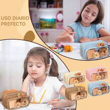 Estuche de papelera de gran capacidad con 4 compartimentos, estuche de lpices extrable, estuche de lpices de lona, caja de almacenamiento de papelera, adecuado para la escuela, la oficinaMarrn - Marrón - Ver 8