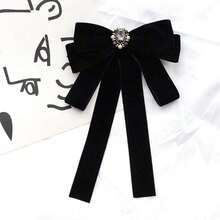 1pc Velvet Bow Brooch, Versatile Black Clothing Accessory Dress Accessories Pin For Clothes Bag Charm School Office Accessories Shirts Jacket Jewelry Christmas Halloween Clothes Pin Funny Cute Teacher Gifts - 酒紅色 - 查看 5