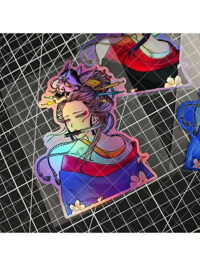 1pc Geisha Laser Engraved Theme Artwork, Geigi Female Warrior, Japanese Art, Cherry Blossom, JDM Style Decal Sticker For Car, Motorcycle, Laptop, Skateboard