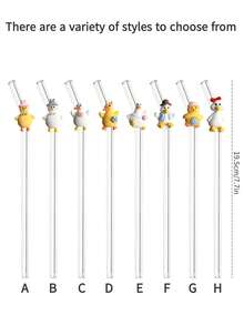 1pc Cute Cartoon Duck Glass Straw, Anti-Scald Anti-Lipstick Milk Tea Juice Beverage Cold Drink Colorful Cartoon Duck Bent Glass Straw