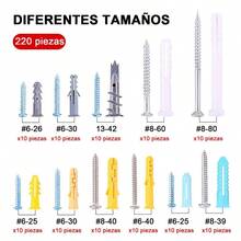 220 Taquetes y Tornillos, Kit de Anclajes y Tornillos para Paneles de Yeso, con 11 Tamaos, Surtido de Anclajes Acanalados, Perfecto para Fijar Cortinas, Caligrafa, Armarios de Pared 220 - 220 - Ver 2