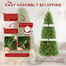 SHARECONN 4/5/6/7/7.5ft Prelit Artificial Hinged Slim Pencil Christmas Tree With Warm White Lights, Full Branch Tips, Good Choice Decoration For Xmas Holiday, 4 FT,5 FT,6 FT,7 FT,7.5 FT, Green