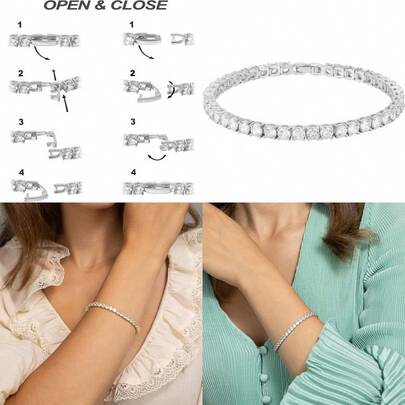 14K Gold Plated Cubic Zirconia Classic Tennis Bracelet Gold Bracelets For Women 4mm CZ Size 6.57.5 Inch