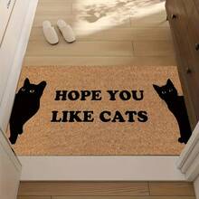 1pc Cute Cat Door Mat - "Hope You Like Cats" Vintage Farmhouse Welcome Mat, Washable Indoor/Outdoor Doormat For Front Porch, Porch Entrance Mat | Playful Cat Design | Machine Washable Mat, Cat Decor