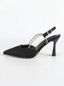 Sandalias de tacón alto de punta cerrada, estilo francés, nueva colección Primavera/Verano 2025 para mujeres. Tacón fino, punta puntiaguda, correa única y sin talón