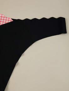 6pcs Seamless Scallop Contrast Design Women's Thong Panties, Comfortable Breathable Striped Plaid Underwear