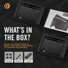 Tarjetero Metlico para Tarjetas de Crdito con Proteccin RFID, Bloqueo Probado Clonacin Chips Digitales, Diseo Minimalista y Funcional, Correa Elstica Integrada - Fibra de carbono 3K + Hex Ridge - Ver 4