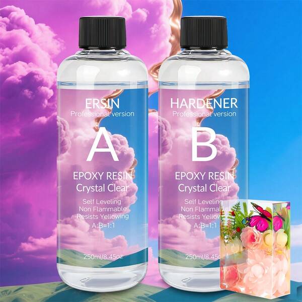 Kit de resina epoxi cristal transparente de 20/50/100/250ml, resina epoxi transparente sin burbujas para fundición de escritorio y bar, resina epoxi transparente para manualidades y artesanía, regalo para cumpleaños/fiesta/festival