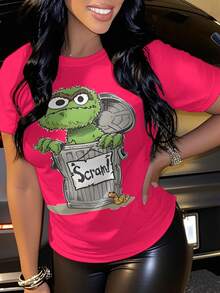 Women's  Oscar The Grouch Scram  T-Shirt, Soft And Comfortable, Various Outfits. It Is Fashionable, Simple, Daily Use, Fitness And Sports Activities. - 粉色 - 查看 1