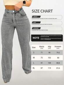 Women's Solid Color Casual Straight Jeans,Mid-Rise Wide Leg Jeans – Versatile Denim Pants For Women, Everyday & All-Season Wear - Grey - View 7