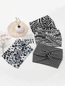 4pcs/Set Women's Fashion Leopard Print Criss-Cross Headbands, Versatile For Daily, Yoga, Sports, Sweat-Absorbing, Elastic Hair Accessories Warm Hair Bands Women Bandanas