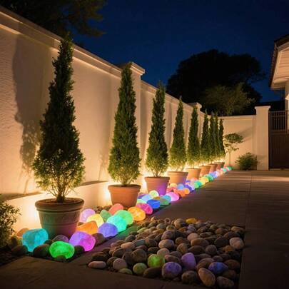 10pcs Extra Large Glowing Resin Stones, 1.77 Inch Diameter, 0.53 Lbs - Provide Vibrant Neon Colors For Garden Landscaping, Fish Tanks And Outdoor Decor, Durable And Weather-Resistant Patio And Yard Decorations, Garden Decor, Starry Design, Smooth Texture