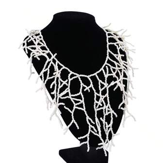 1 pieza Collar de coral asimétrico y colorido con cuentas, collar de cuentas bohemio multicapa, collar cadena de suéter