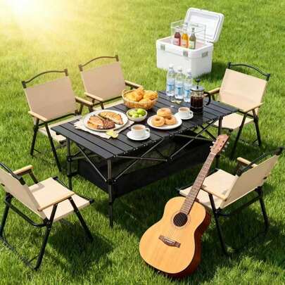 SAEIV Portable Camping Table With A Roll-Up Tabletop And Two Height-Adjustable Positions. Folding Table With Storage Net And Bag, Ideal For Garden Parties, Travel, Outdoor And Indoor Use (Black).