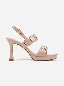 Sandalias de tacón de aguja de cuero patentado con correas geométricas - Rosa Pálido - Ver 3