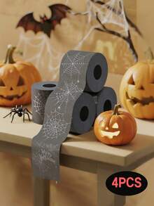 4 szt./1 szt. Czarny papier toaletowy z motywem pajęczyny na Halloween, limitowana edycja Dark Web, zabawny i nowatorski papier toaletowy, dekoracja łazienki, prezent-żart, parodia kreatywności, estetyczny design w stylu horroru, papier bibułkowy w tematyce imprezowej, wyjątkowy prezent, dekoracja na Halloween