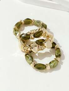 3 件套复古波西米亚风厚多层串珠手链，金块风格手链，适合女士和情侣，奢华高端，适合派对和日常佩戴 - 多色F - 查看 6