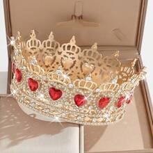 Queen Crown Wedding Rhinestone Heart Crowns And Tiaras For Women Costume Party Hair Accessories Princess BirthdayCrown Crystal Bridal Crown - 心形 金色 紅色 - 查看 2