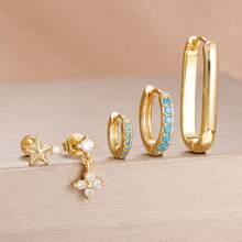 Juego de 3 piezas/5 piezas de nuevos pendientes de acero inoxidable chapados en oro de 18K para mujer, con diseños geométricos simples de círculo y cuadrado, pendientes de aro de lujo