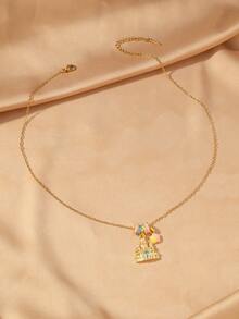 قلادة بسلسلة عنق أنيقة وعصرية بقلاب وحيد ذو تصميم قلعة ملونة وخيالية وقطرة دوبامين وآيس كريم مربع وبيجاسوس جميل، هدية مثالية لعيد الحب، الأصدقاء، العائلة، عيد الميلاد، الحفلات - ذهبي أصفر - مشاهدة 6