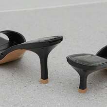 Novedad: Sandalias de tacón alto de charol para verano, estilo versátil, tacón fino, puntera cuadrada, sandalias sensuales con tiras para llevar al aire libre Sandalias de tacón de recubierto - Negro - Ver 6