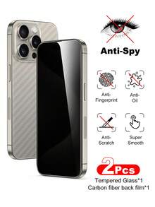 1pc Anti-Peep Privacy Screen Protector + 1pc Carbon Fiber Back Film, Fingerprint Proof & Shatter Resistant, Compatible With Apple 6-17 Series, 14 6.1", 13/13 Pro 6.1", 15/15 Pro Max, 16/16 Pro/16 Pro Max, 17/17 Pro/17 Pro Max, AIR