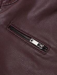 1pc Men's Jacket, Spring/Autumn Motorcycle Jacket, Loose Fit Zip-Up PU Leather Jacket