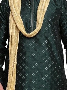 Men's Tunic Art Silk Kurta Pajama Pyjama Dupatta Set With Embroidery Zari Work  Clothing Dress Gifts Itemshalloween - 綠色 - 查看 11