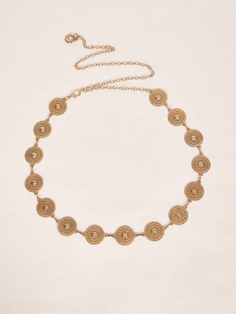 1 Stück Blumenmuster runder Münzen Elegante Vintage Stil Damen Taillenkette, Modisches Accessoire für Kleider, geeignet für Alltag, Date, Party, Herbst/Winter Urlaub