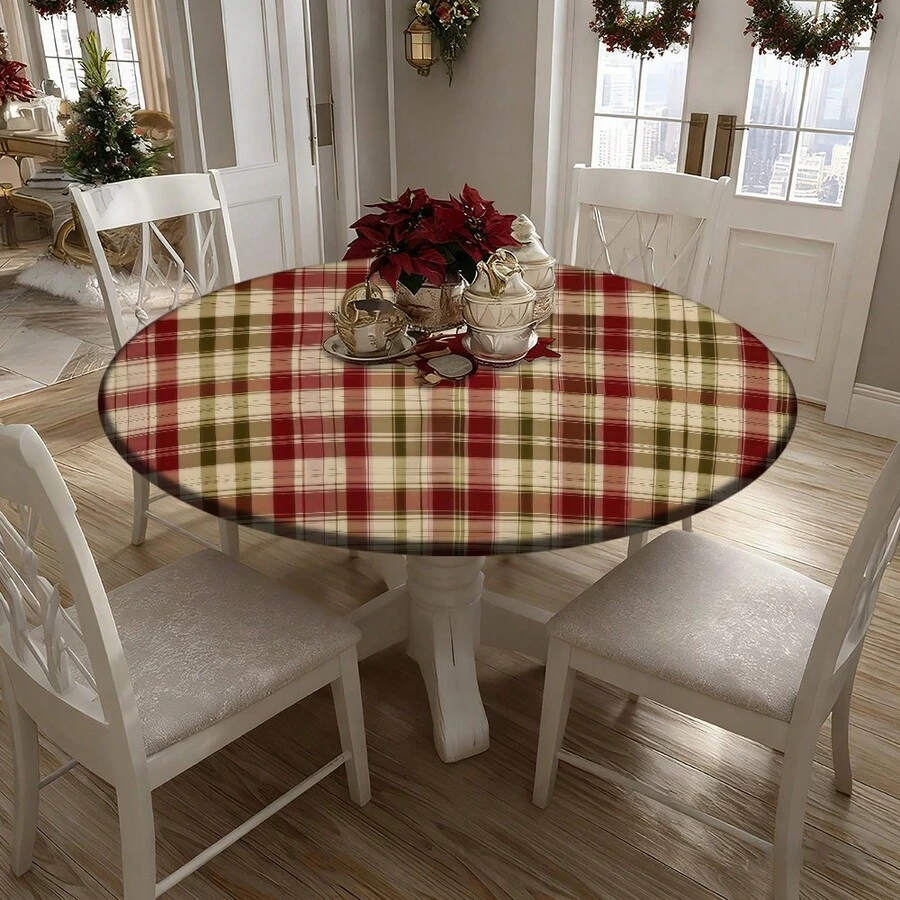1/36 pièces Nappe de table de Noël à carreaux rouges et noirs, housse de table ronde en mélange de polyester à ajustement élastique pour une utilisation intérieure/extérieure, décoration hivernale toutes saisons (Noël, Thanksgiving, Nouvel An), décoration de fête facile à nettoyer et durable, décoration de table festive, décoration saisonnière pour la maison, motif flocon de neige, installation de repas en extérieur, nappe pour table à manger