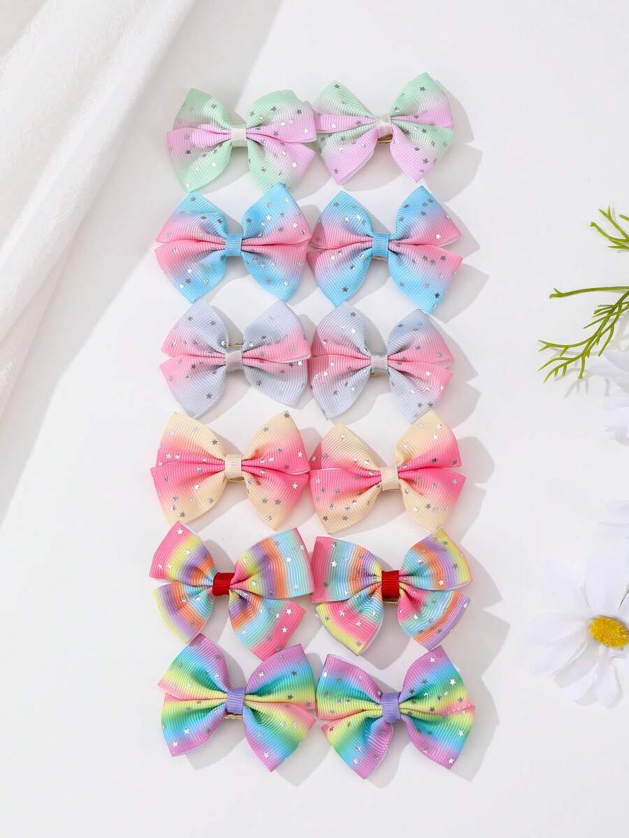 12 Presilhas de Cabelo Coloridas, Doces e Fofas com Patches de Estrela, Adequadas para Uso Diário e Casual, Adequadas para Todas as Estações, Elegantes e Versáteis.