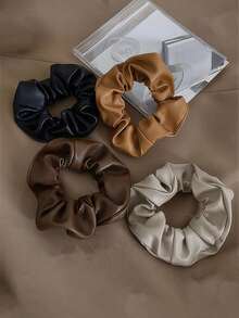 1pc/4pcs Women's Multicolor Autumn/Winter PU Leather Scrunchies, Elegant Hair Ties For Ponytail, Gift For Christmas, Holiday, Daily Use ,Makeup Hair Accessories Head Accessories Elastic Band - Multicolor - View 2