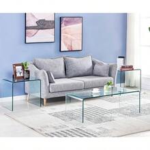 Glass Coffee Table Small Modern Clear Coffee Tables For Living Room Rectangle Tempered Glass Waterfall Sofa End Tables 39.4" X 19.7" X 13.78"H - Clear394 - View 6