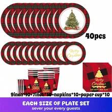 【圣诞新品】圣诞主题一次性餐具套装80件/套，包含7英寸纸盘、9英寸纸板、9盎司杯子、餐巾纸，适用于日常聚会、生日派对、新娘送礼会、迎婴派对、俱乐部、婚礼、茶会、野餐、户外郊游、主题派对、家庭晚餐用品、圣诞派对用品
