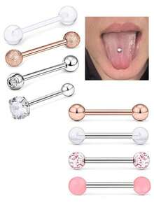 8 قطع من أقراط اللسان من الفولاذ المقاوم للصدأ، قضبان، كرات، مناسبة للارتداء اليومي، للجنسين