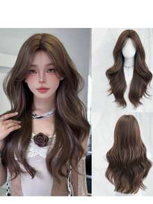 24-Inch Synthetic Heat-Resistant Middle-Length Natural Wavy Wig, Center-Parted, Brown Color, Soft And Fluffy Texture, Suitable For Daily Wear, Music Festivals And Parties - Multicolor - View 13