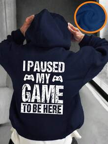 男童印花保暖连帽衫，秋冬季保暖舒适 - 藏蓝色 - 查看 1