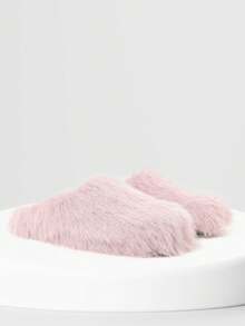 New Womens Faux Fur Slipper Round Toe Fuzzy Fluffy Comfortable Flat Warm Pink Furry Bedroom Slipper Home Slides Shoe Thick Plush Casual Wear Cozy Style Flat Indoor Outdoor All Weather Flat Summer Sandals For Women - 粉紅毛茸茸 - 查看 3