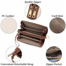 Lange Damenbrieftasche, RFID-Anti-Diebstahl-Swipe-Clutch, lange Brieftasche mit Doppelreißverschluss in Kontrastfarbe