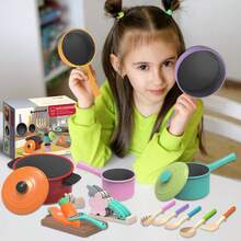 35件套豪华儿童厨房玩具套装，逼真烹饪用具，亲子互动角色扮演玩具，益智生日礼物 - 彩色 - 查看 7